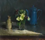 Still life with a vase of flowers by K. Bousfield, 1985, oil on canvas, sold Dec 2021