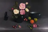 Still life with roses and fruit by George Leslie Reekie, oil on canvas, sold Dec 2021