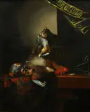 Cat with dead game in a larder by Jacobus Biltius, oil on canvas, sold Dec 2014