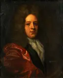 Portrait of a gentleman, bust-length, in a red coat by English School, oil on canvas, sold Dec 2014