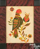 fraktur of parrot on a tulip branch by David Y. Ellinger, watercolor, sold Oct 2023