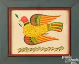 fraktur of a flying dove by David Y. Ellinger, watercolor, sold Oct 2023