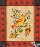fraktur of a bird perched on a tulip branch by David Y. Ellinger, watercolor, sold Oct 2023