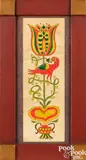 fraktur of a bird perched on a potted tulip by David Y. Ellinger, watercolor, sold Oct 2023