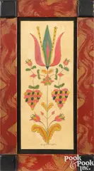 fraktur of a tulip tree by David Y. Ellinger, watercolor, sold Oct 2023