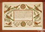 fraktur birth certificate for the artist's daughter,Williemina Portzline by Francis Portzline, ink and watercolor, sold Oct 2023