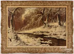 winter landscape by Joseph Dande, oil on canvas, sold Aug 2023