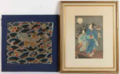 Untitled by Utagawa Kunisada II, WOODBLOCK PRINT AND CHINESE / JAPANESE TEXTILE FRAGMENT, sold Oct 2024