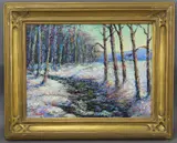 Cook's Creek Winter by Jim Lukens, Oil on board "Cook's Creek Winter" Springfield, offered Dec 2018