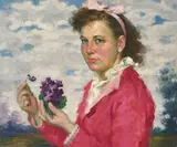 Girl with Pink Bow by Lajos Rezes Molnár, oil on canvas (unstretched), sold Oct 2020