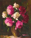 Peonies in Pink & White by Istvan Megyery, oil on canvas (unstretched), sold Oct 2020