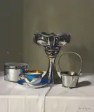 Silver and Porcelain by Árpád Romek, oil on canvas (unstretched), sold Oct 2020