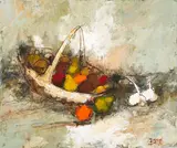 Still life with Fruit Basket by Manuel Monton Bunuel, oil on canvas (unstretched), sold Oct 2020