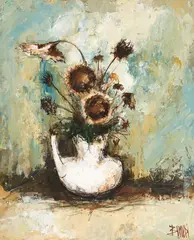 Still life with Sunflowers by Manuel Monton Bunuel, oil on canvas, sold Oct 2020