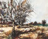 Autumn Farm by Manuel Monton Bunuel, oil on canvas (unstretched), sold Oct 2020