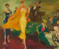 Cafe Cabaret by Rudolf Kriesch, oil on canvas (unstretched), sold Oct 2020