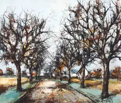 Path through the Village by Manuel Monton Bunuel, oil on canvas (unstretched), sold Oct 2020