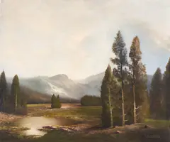 Pond by Karl Schmidbauer, oil on canvas (unstretched), sold Oct 2020