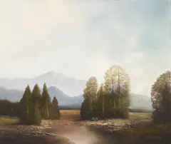 Lake View by Karl Schmidbauer, oil on canvas (unstretched), sold Oct 2020