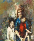 Mother and Children by Manuel Monton Bunuel, oil on canvas (unstretched), sold Oct 2020