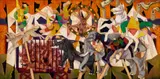 Façade by Leonard French, 1981, from the DARK CIRCUS series enamel on hessian on board, sold Nov 2021