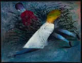Figures In Landscape by Charles Blackman, 1965, oil on canvas board, sold Nov 2021