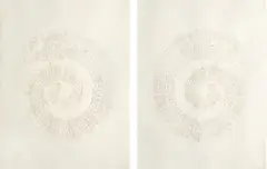 Spiral Ii by Bronwyn Oliver, 1988, Nos 5 & 6 from the SPIRAL II series of eight impressions emboss of copper sculpture on paper, sold Nov 2021