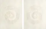 Spiral Ii by Bronwyn Oliver, 1988, Nos 5 & 6 from the SPIRAL II series of eight impressions emboss of copper sculpture on paper, sold Nov 2021