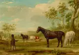 Horses And Cattle With Aboriginal Station Hand, Wellwood Farm, Orange, Nsw by Joseph Backler, c.1840 - 1850, oil on canvas, sold Nov 2021
