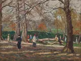 Figures In A Park by Will Ashton, oil on canvas, sold Nov 2021