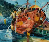 The Hull, Williamstown by John Perceval, 1956, oil on composition board, sold Apr 2021