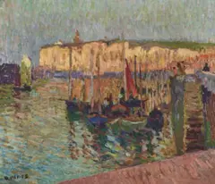 Dieppe Harbour by David Davies, oil on canvas, sold Apr 2021