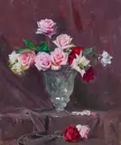 Roses, Pink by Arthur Streeton, 1934, oil on canvas, sold Apr 2021