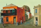 Paddington (Orange House) by Sali Herman, 1975, oil on canvas, sold Apr 2021