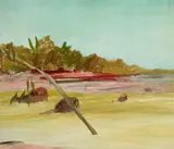 Untitled Landscape by Sidney Nolan, 1948, Ripolin enamel on composition board, sold Apr 2021