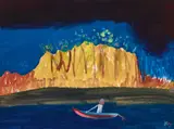 Mary In A Boat On The Shoalhaven by Sidney Nolan, 1975, oil on composition board, sold Apr 2021