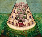 Caldera, 2000 – 01 by Leonard French, (from THE MINOAN PAINTINGS) enamel on hessian on board, sold Apr 2021