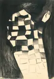 Girl In Chequered Dress by Charles Blackman, 1964, charcoal on paper, sold Apr 2021