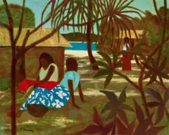 Afternoon Conversations by Ray Crooke, oil on canvas on board, sold Apr 2021