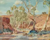 Dry Creek Bed, Northern South Australia by Hans Heysen, 1938, watercolour on paper, sold Apr 2021