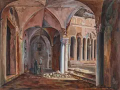 Cortile Antico Nell Convento Di S. S. Trinita Della Cava, Vicino Napoli by Eugene von Guerard, 1835, watercolour on paper, sold Apr 2021