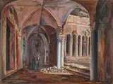 Cortile Antico Nell Convento Di S. S. Trinita Della Cava, Vicino Napoli by Eugene von Guerard, 1835, watercolour on paper, sold Apr 2021