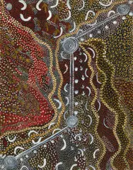 Dingo Dreaming by Johnny Warangkula Tjupurrula, 1973, synthetic polymer paint on composition board, sold Mar 2021