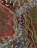 Dingo Dreaming by Johnny Warangkula Tjupurrula, 1973, synthetic polymer paint on composition board, sold Mar 2021