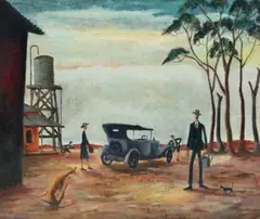 Going To The Pictures by Russell Drysdale, 1941, oil on canvas, sold Nov 2020