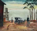 Going To The Pictures by Russell Drysdale, 1941, oil on canvas, sold Nov 2020
