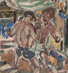 Lads Boxing by Ian Fairweather, 1939, oil and gouache on cardboard, sold Nov 2020