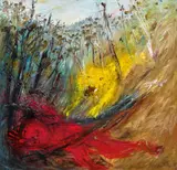 NEBUCHADNEZZAR FALLEN IN A FOREST WITH A LION (No.2) by Arthur Boyd, c.1968, oil on canvas, sold Nov 2020