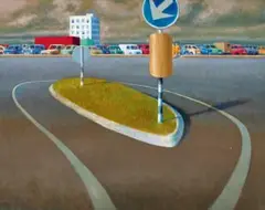 The Traffic Island by Jeffrey Smart, 2009, oil on canvas, sold Nov 2020