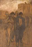 Les Deux terrassiers (La Construction de Montmartre) by Théophile Steinlen, Fusain et rehauts de pastel sur papier brun, sold Jun 2025